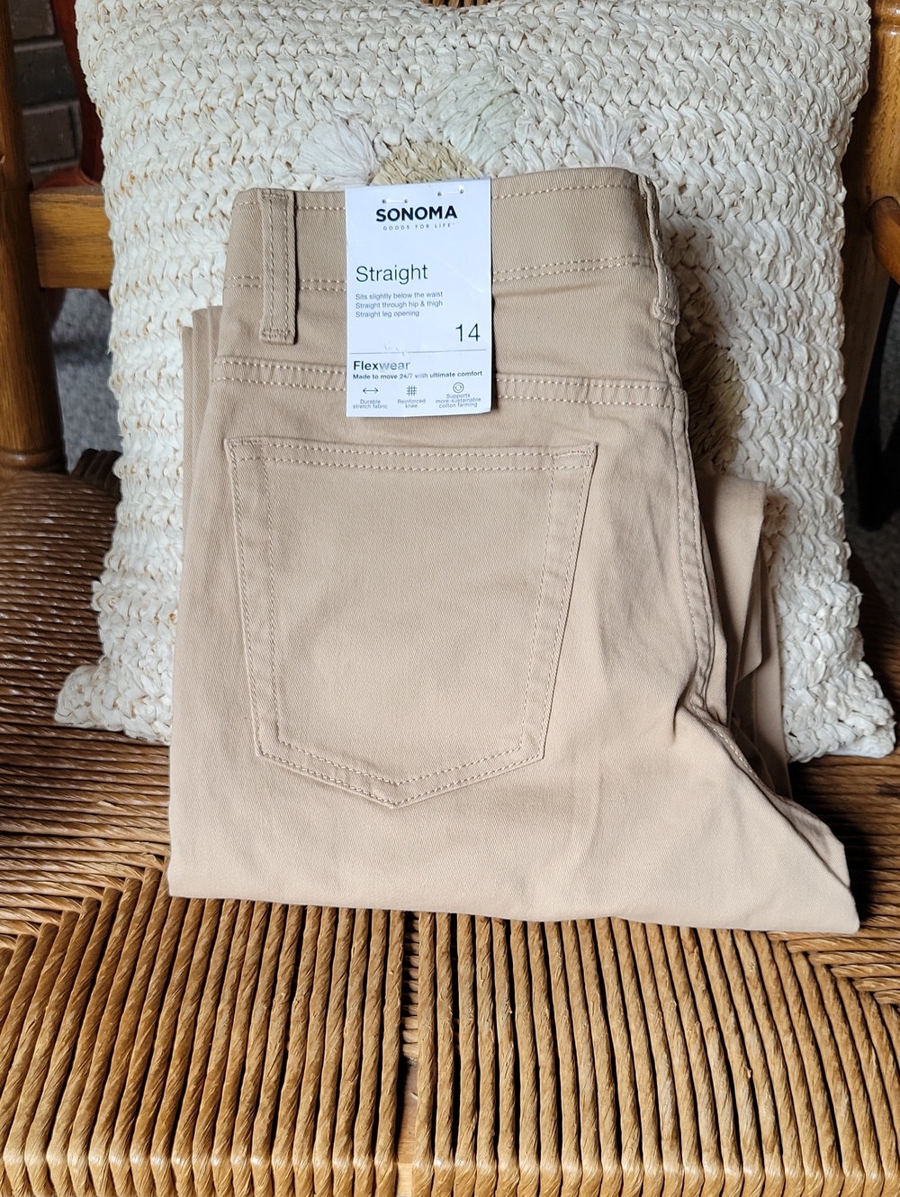 Sonoma straight flexwear twill pant, beige, size 14